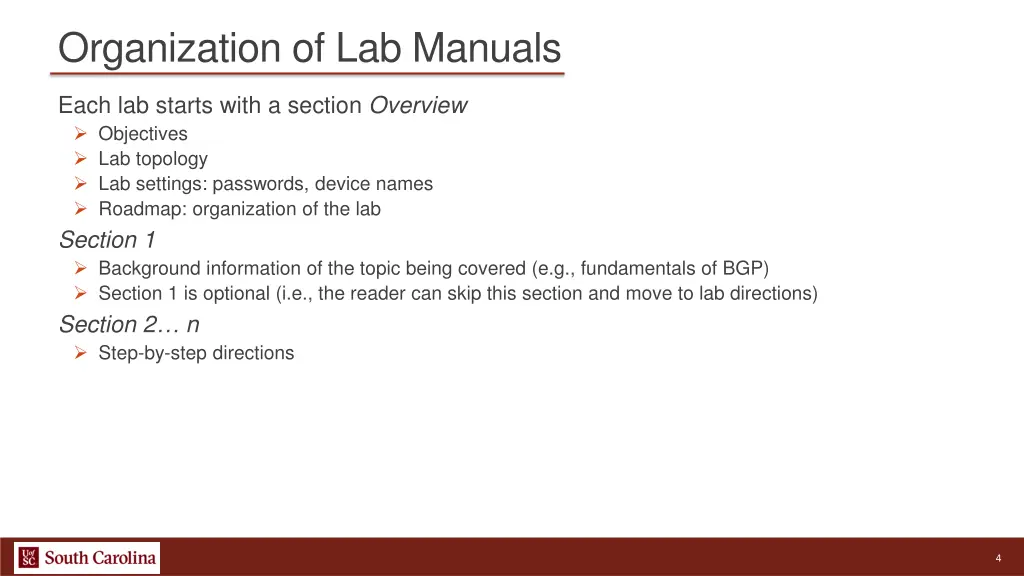 organization of lab manuals