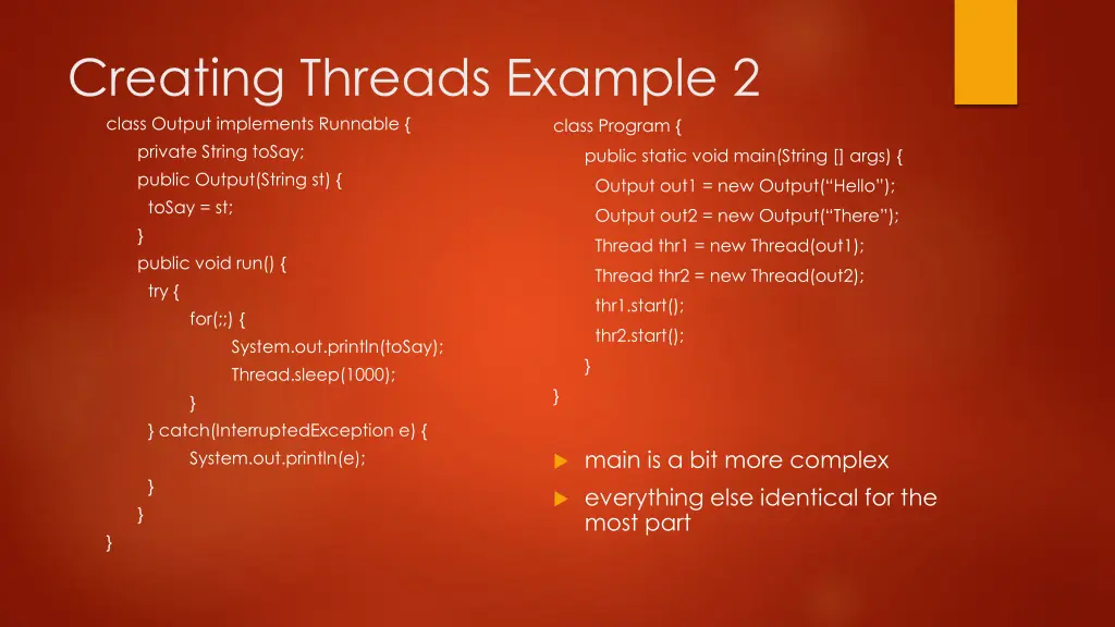 creating threads example 2 class output