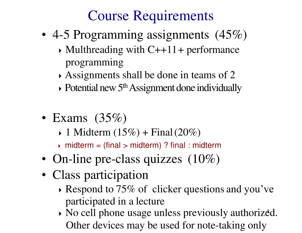 course requirements 4 5 programming assignments