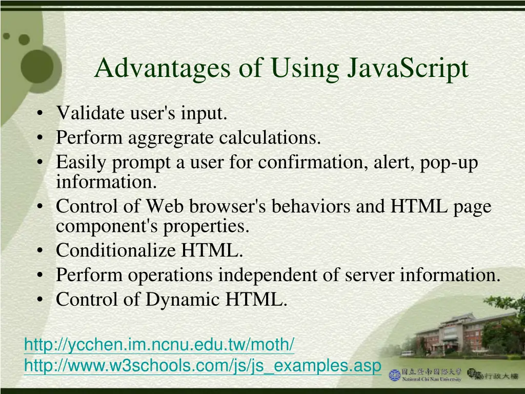 advantages of using javascript
