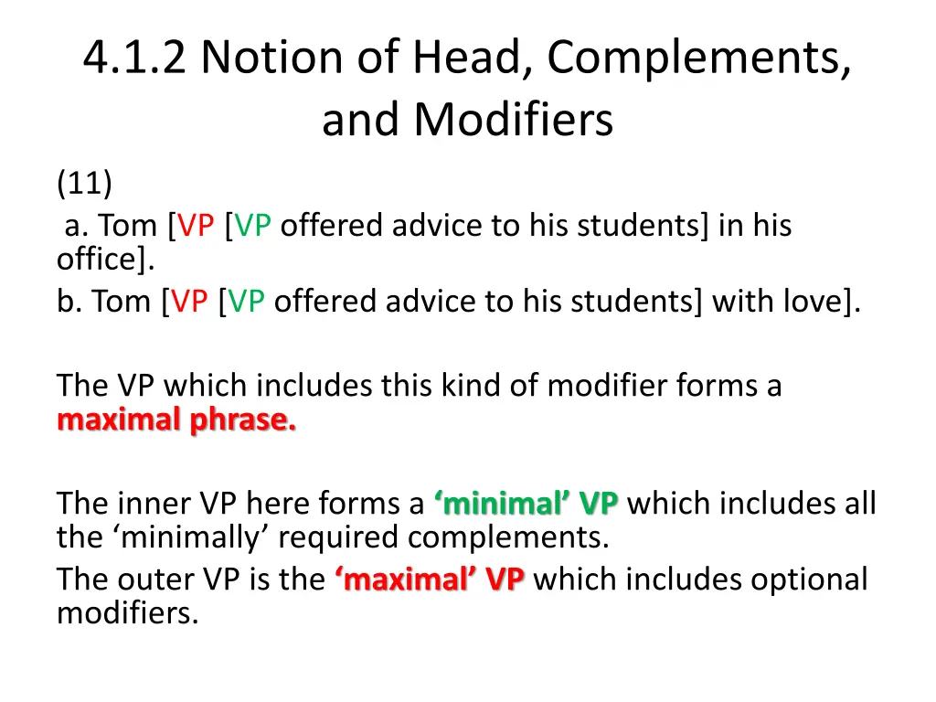 4 1 2 notion of head complements and modifiers 10