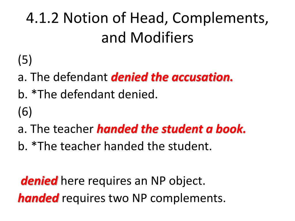 4 1 2 notion of head complements and modifiers 3