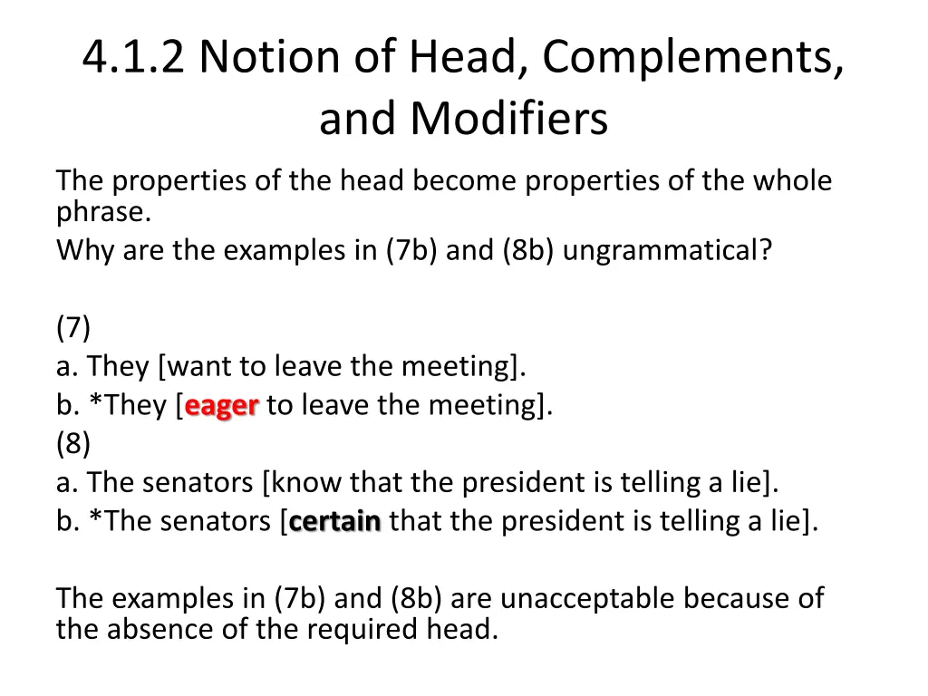 4 1 2 notion of head complements and modifiers 5