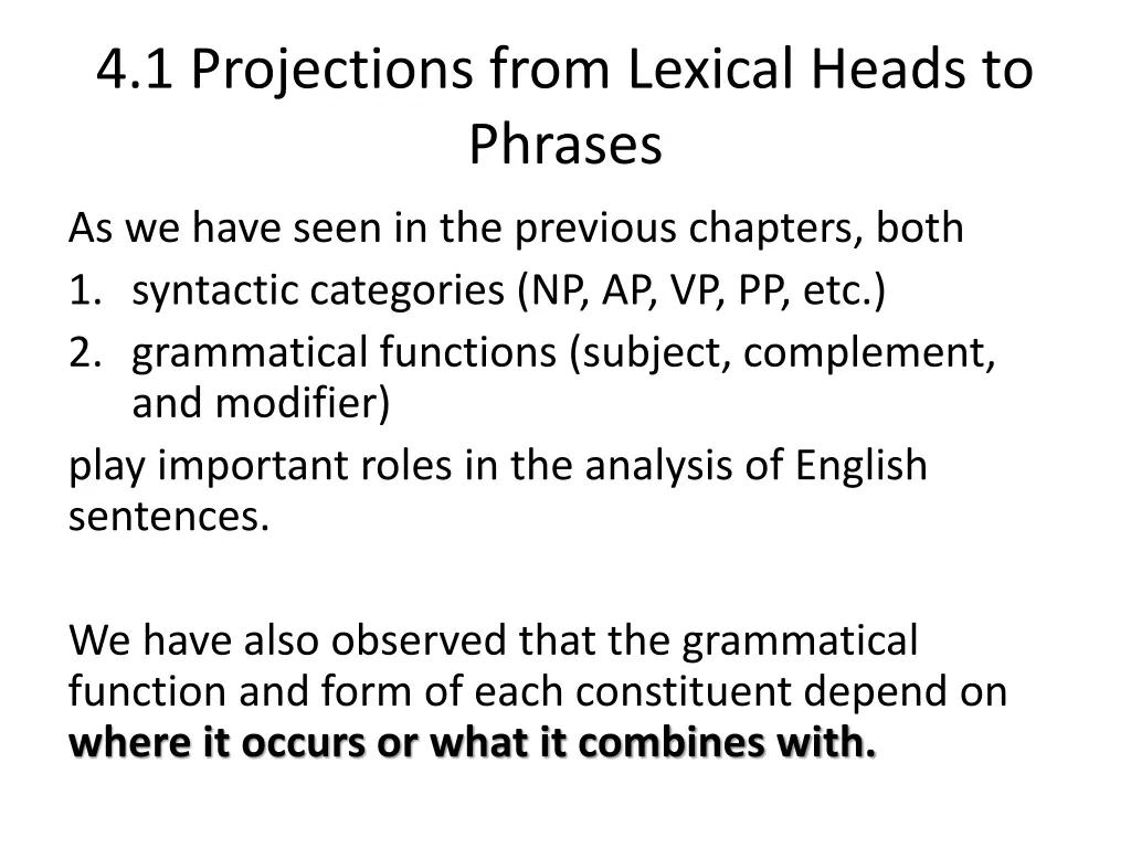 4 1 projections from lexical heads to phrases