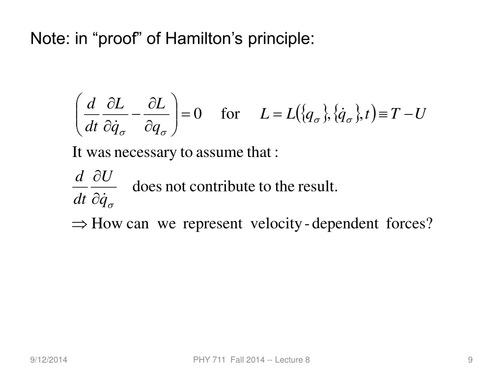 note in proof of hamilton s principle