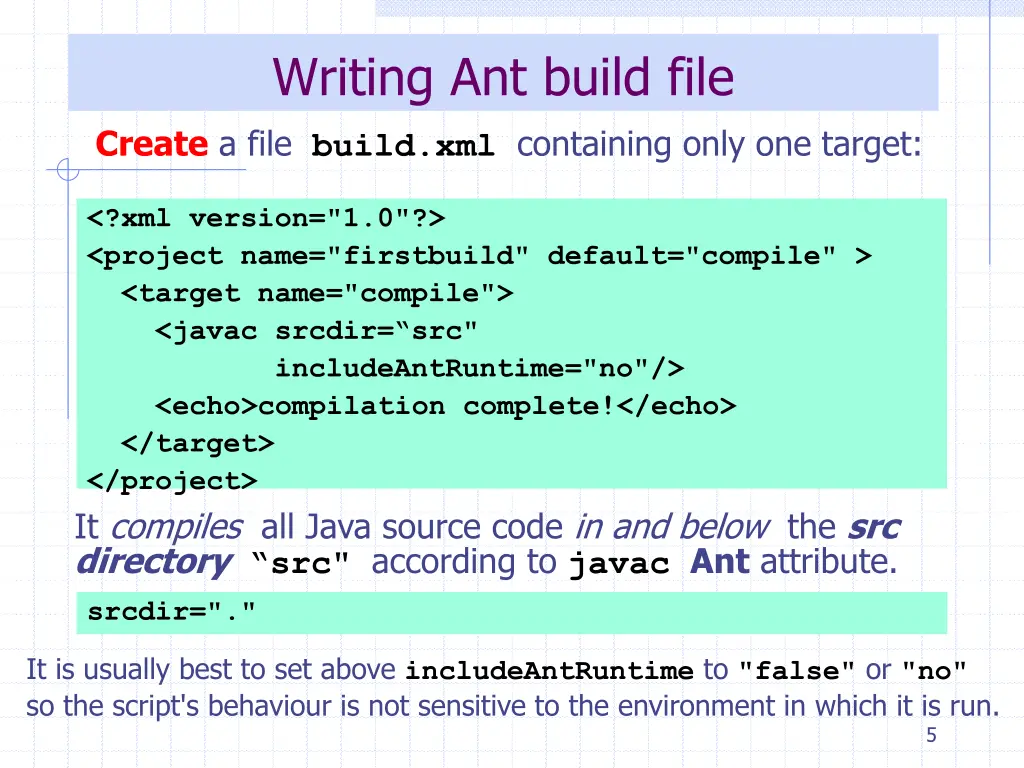 writing ant build file create a file build