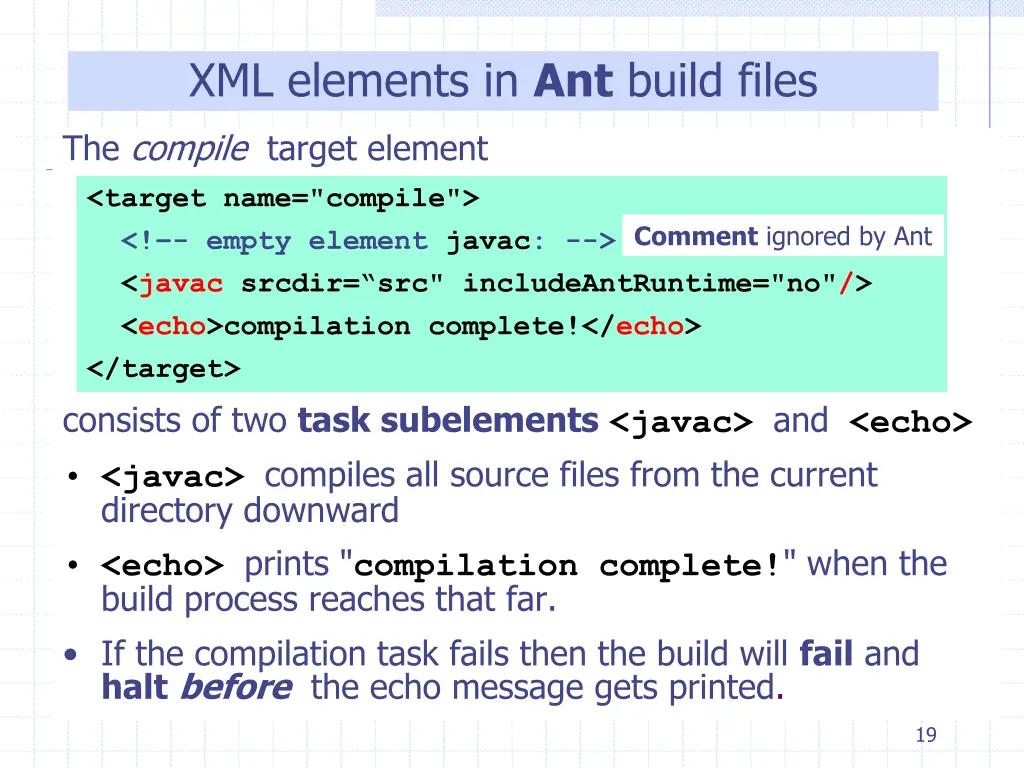xml elements in ant build files