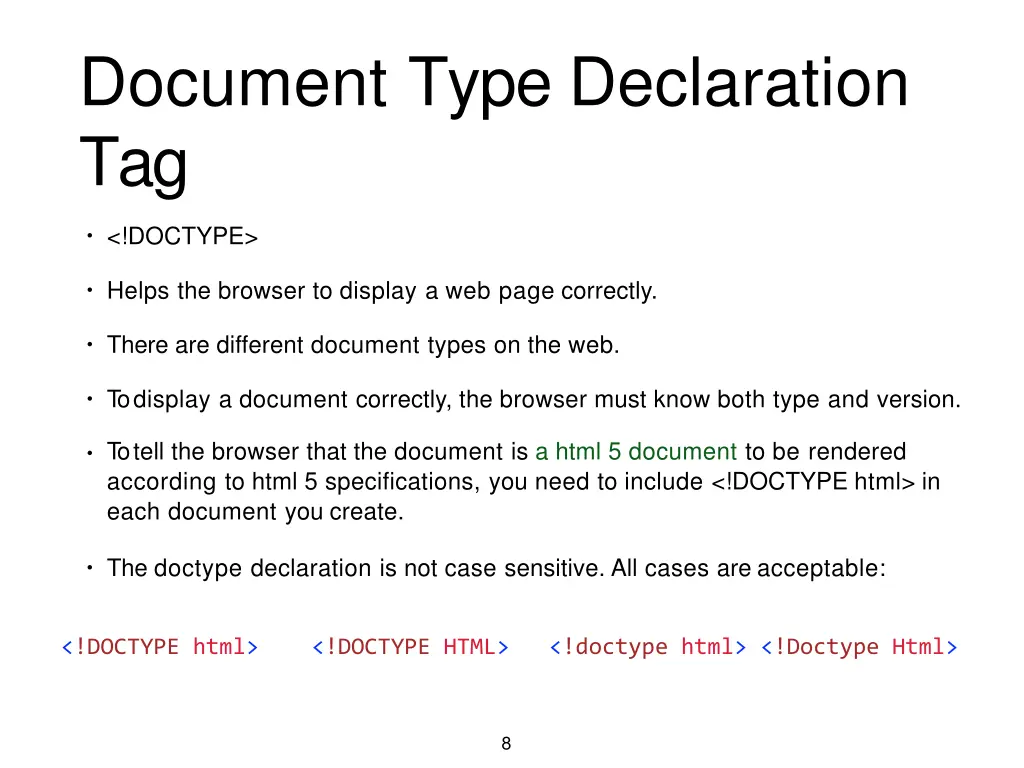 document type declaration tag