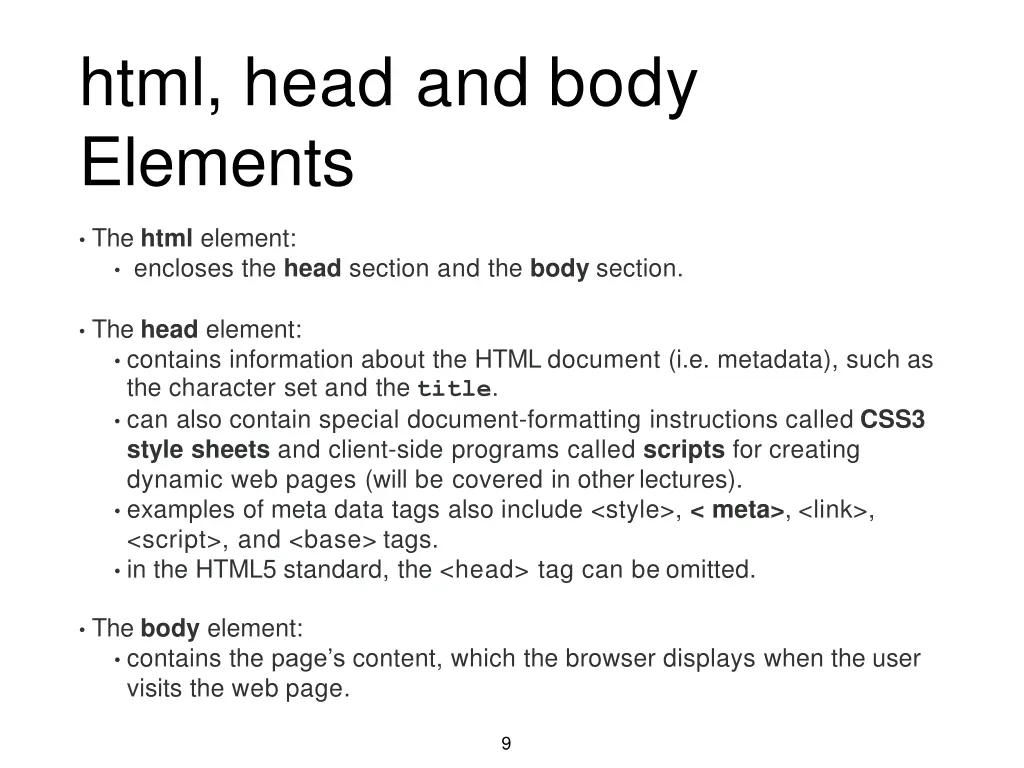 html head and body elements
