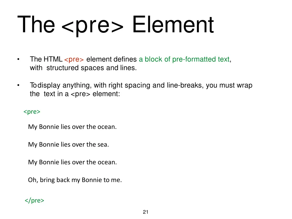 the pre element