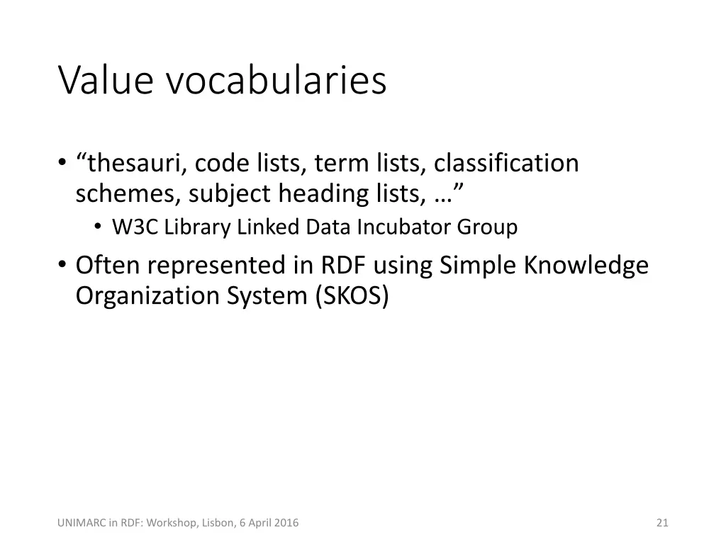 value vocabularies