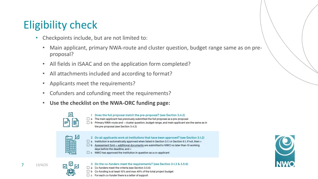 eligibility check checkpoints include