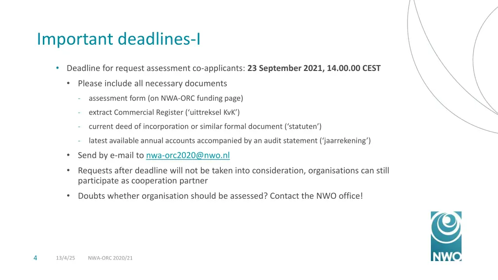 important deadlines i