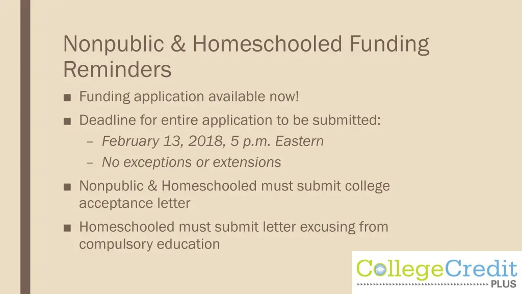 nonpublic homeschooled funding reminders funding
