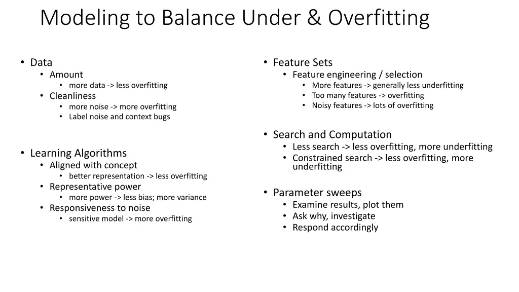 modeling to balance under overfitting