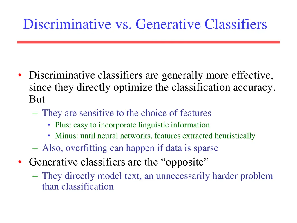 discriminative vs generative classifiers