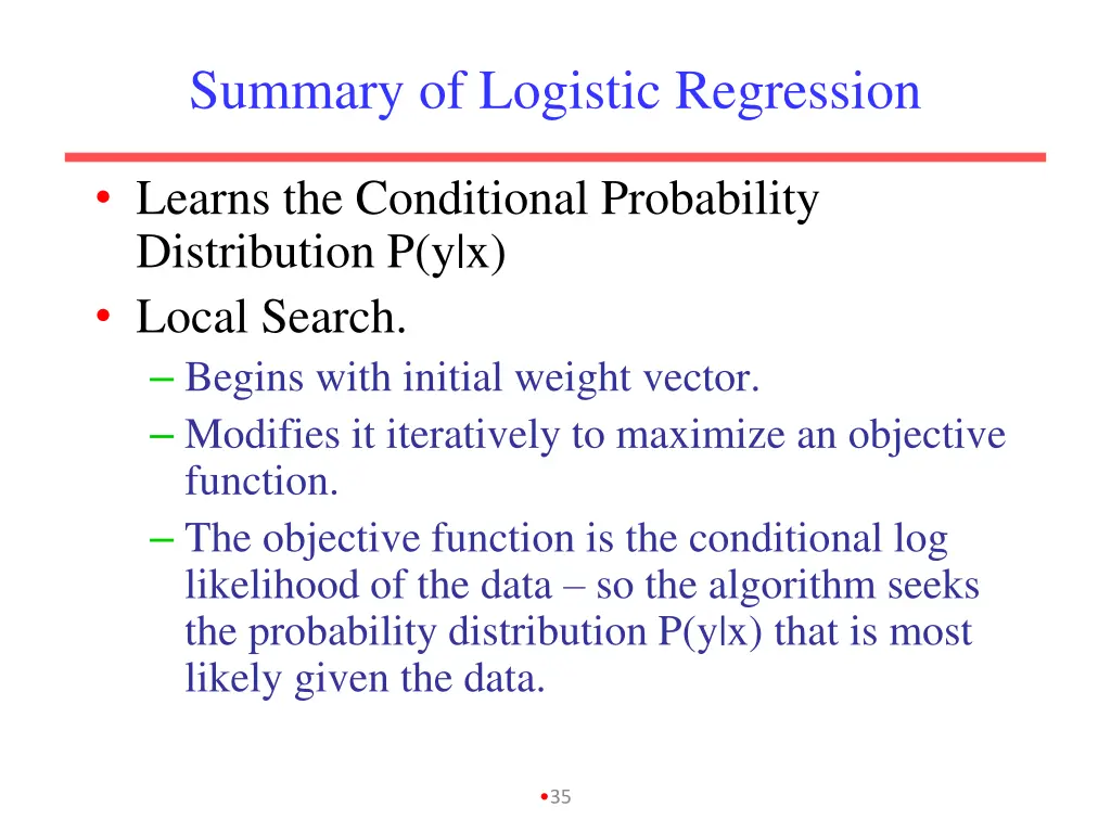 summary of logistic regression
