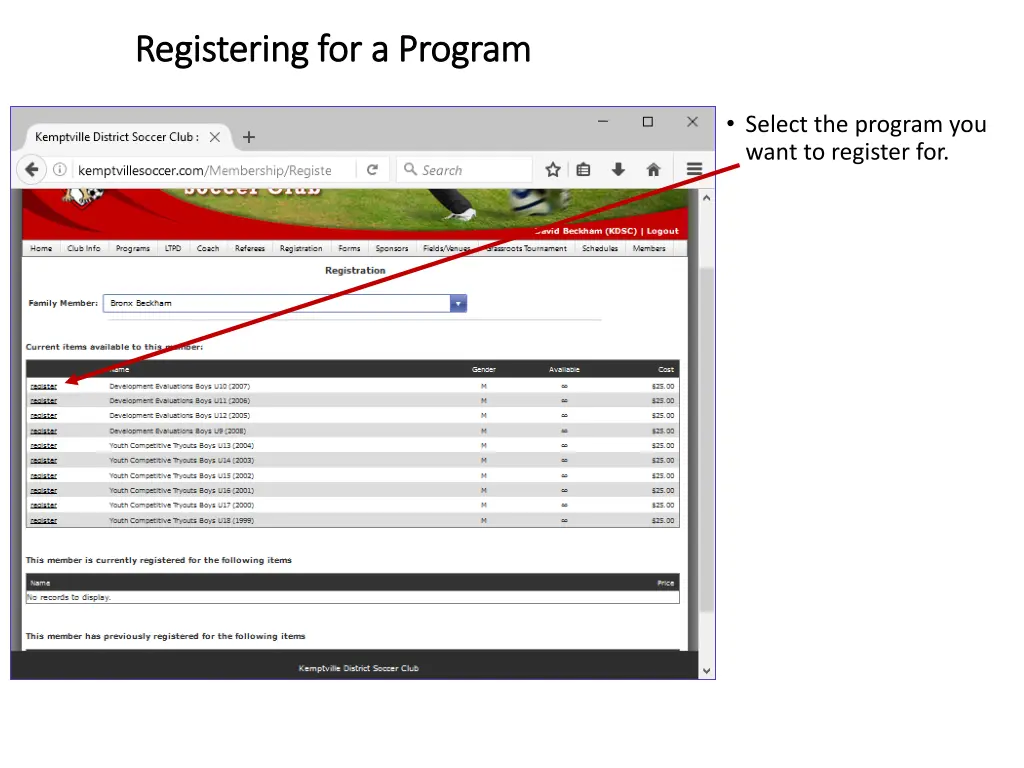 registering for a program registering