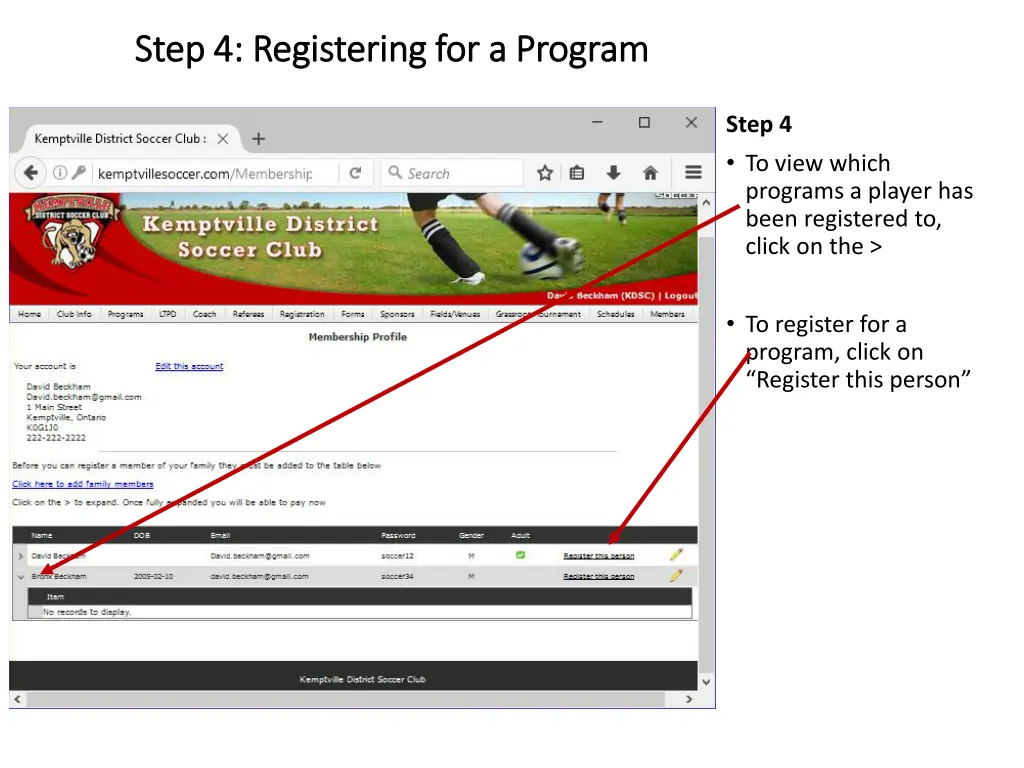 step 4 registering for a program step