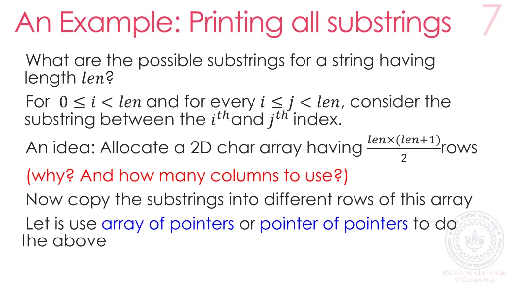 an example printing all substrings