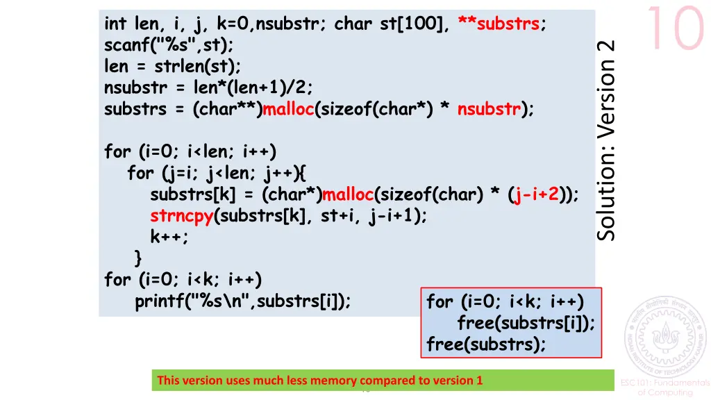 int len i j k 0 nsubstr char st 100 substrs scanf 1