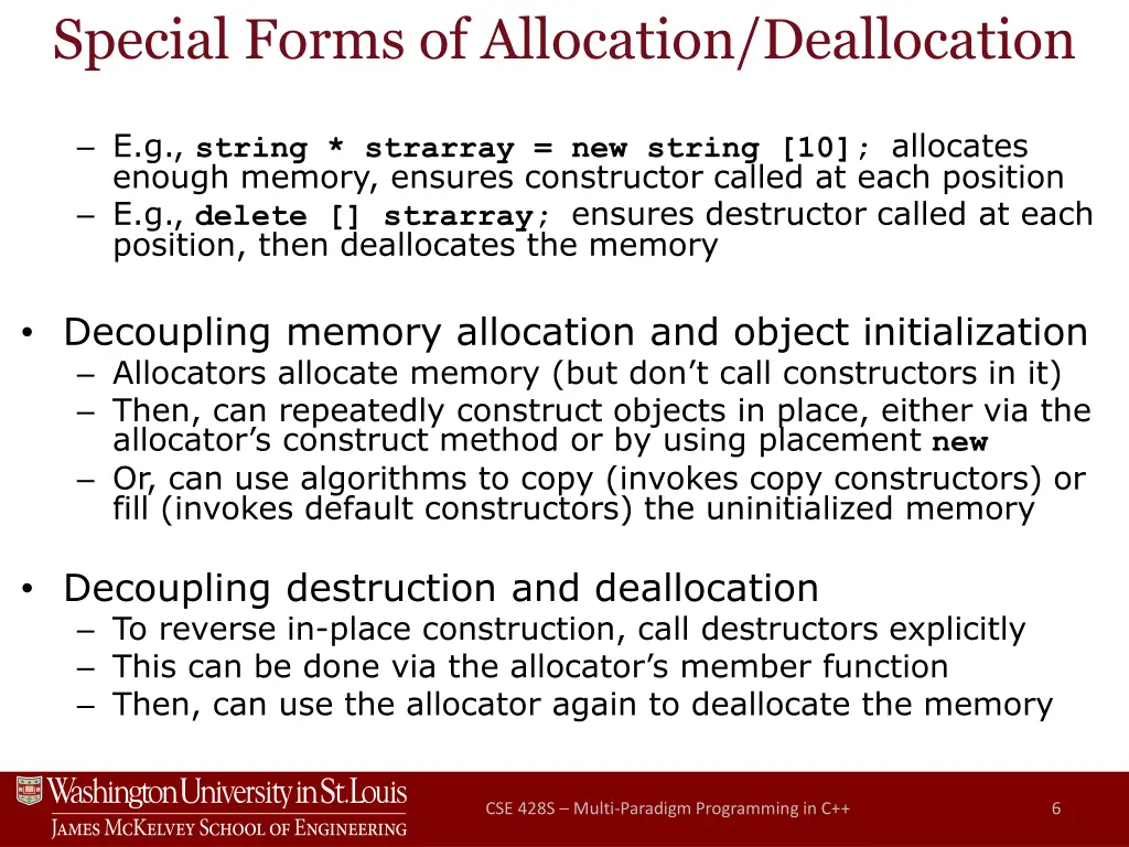special forms of allocation deallocation