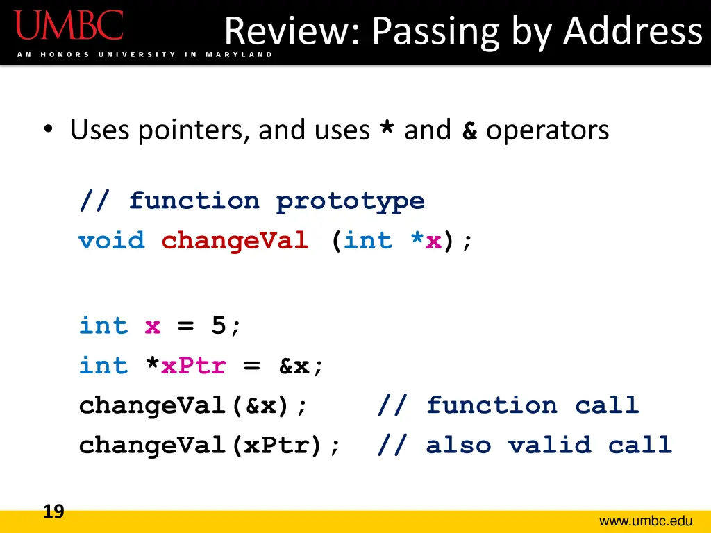review passing by address