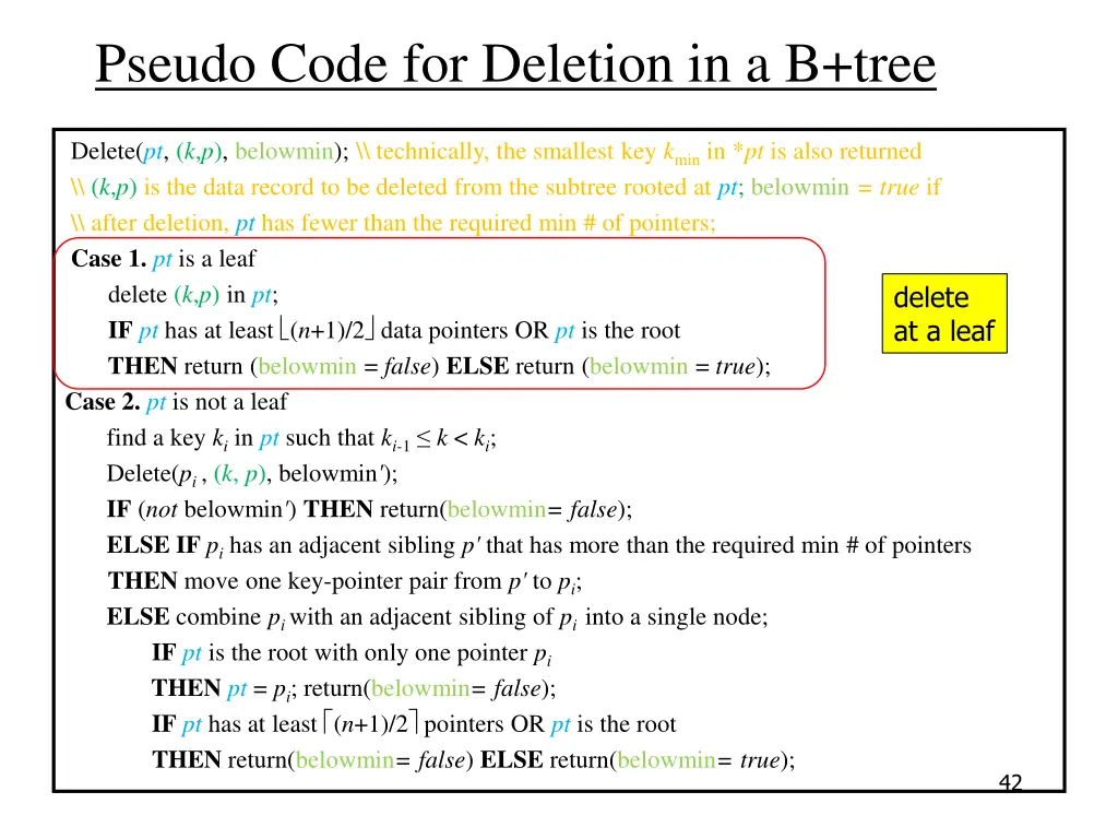 pseudo code for deletion in a b tree 1