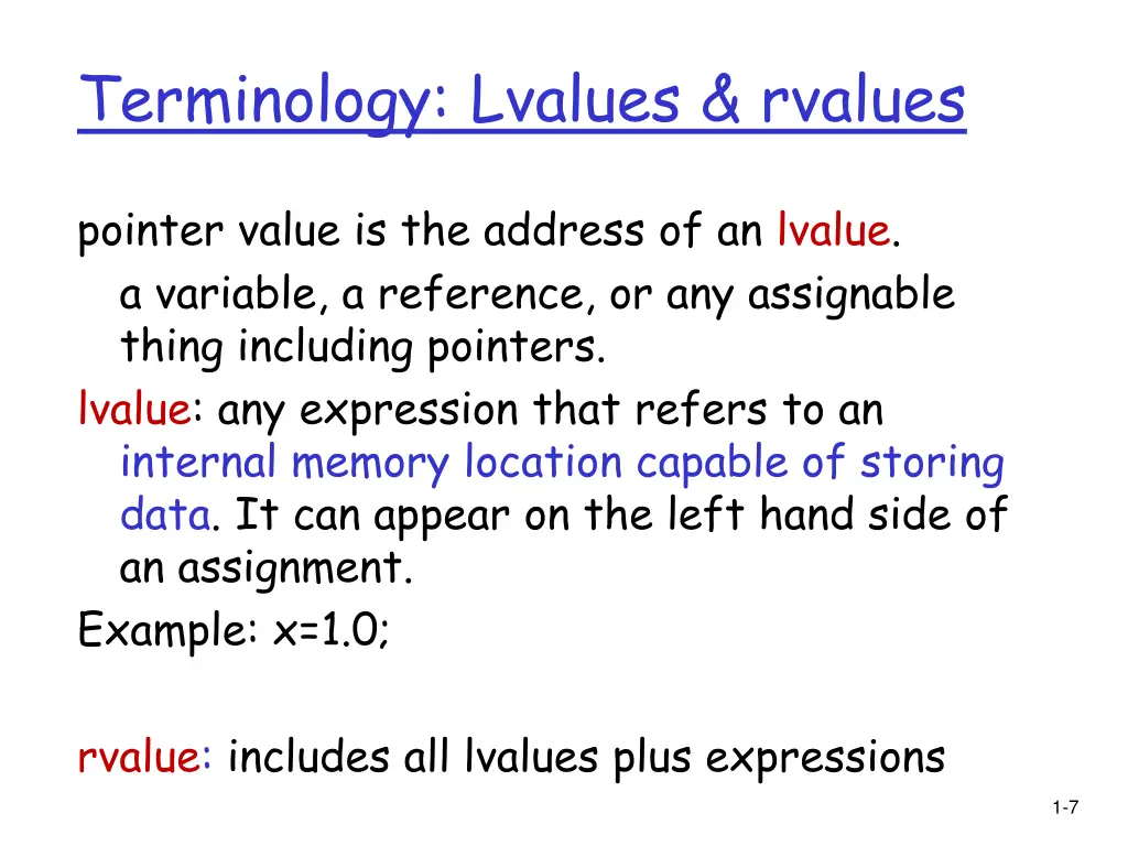 terminology lvalues rvalues
