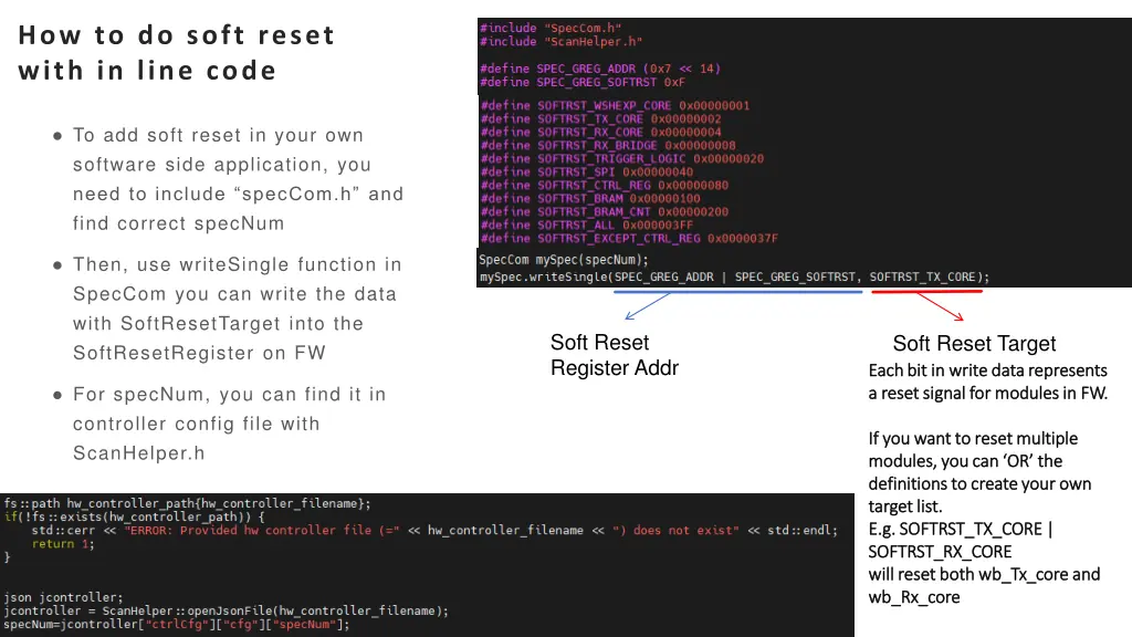 how to do soft reset with in line code