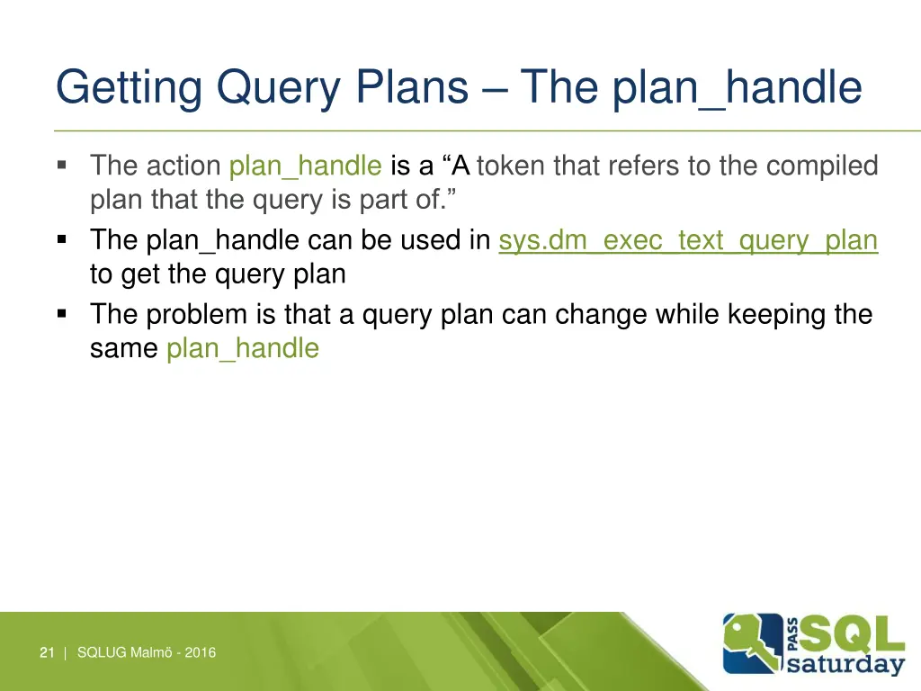 getting query plans the plan handle
