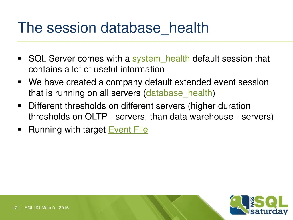 the session database health