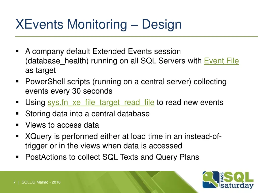 xevents monitoring design