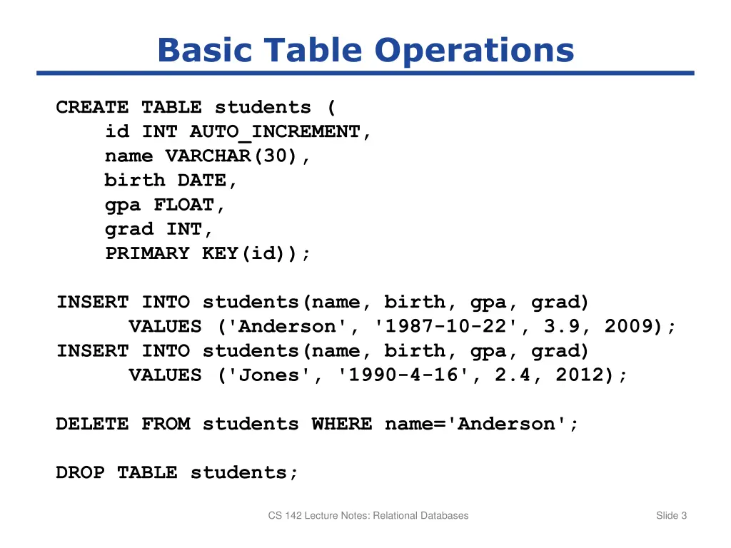 basic table operations