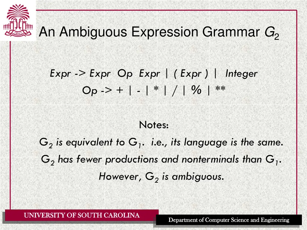 an ambiguous expression grammar g 2