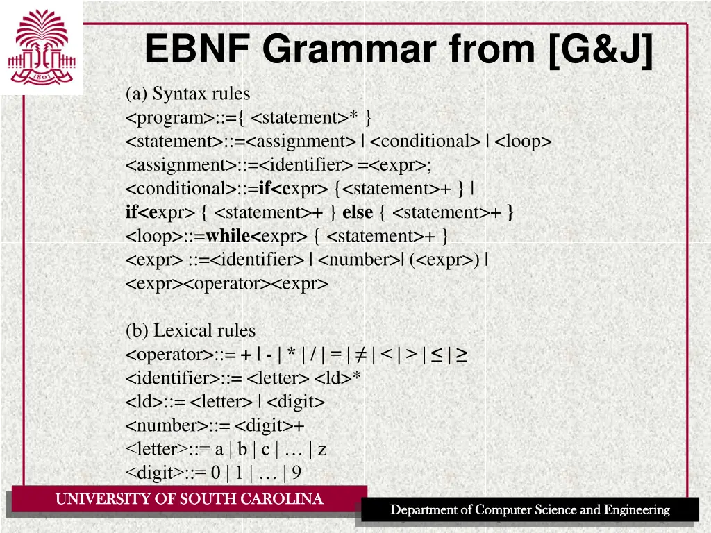 ebnf grammar from g j a syntax rules program