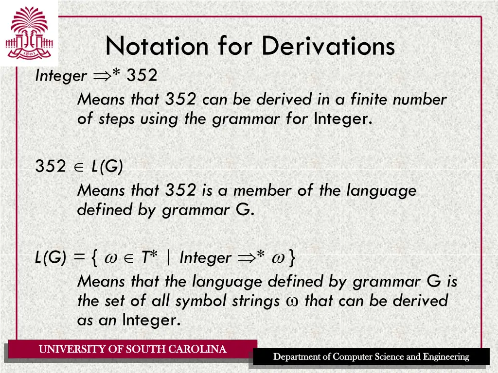notation for derivations integer 352 means that