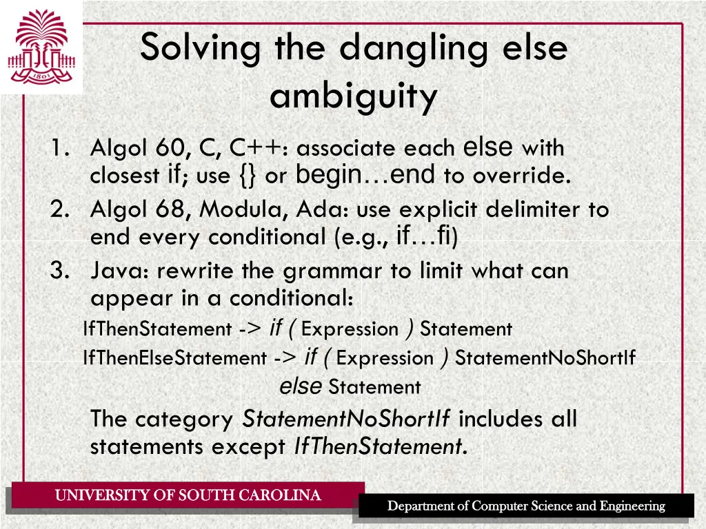 solving the dangling else ambiguity 1 algol