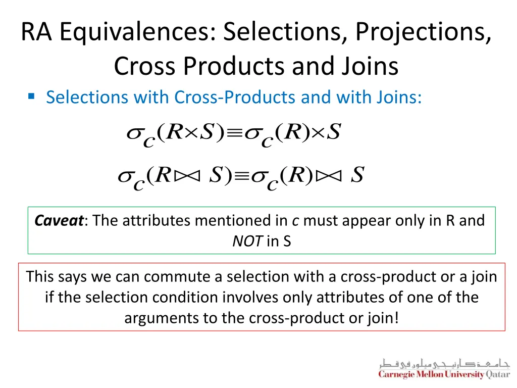 ra equivalences selections projections cross 1