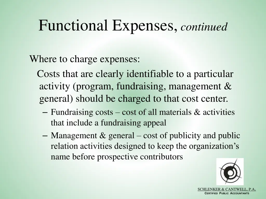 functional expenses continued