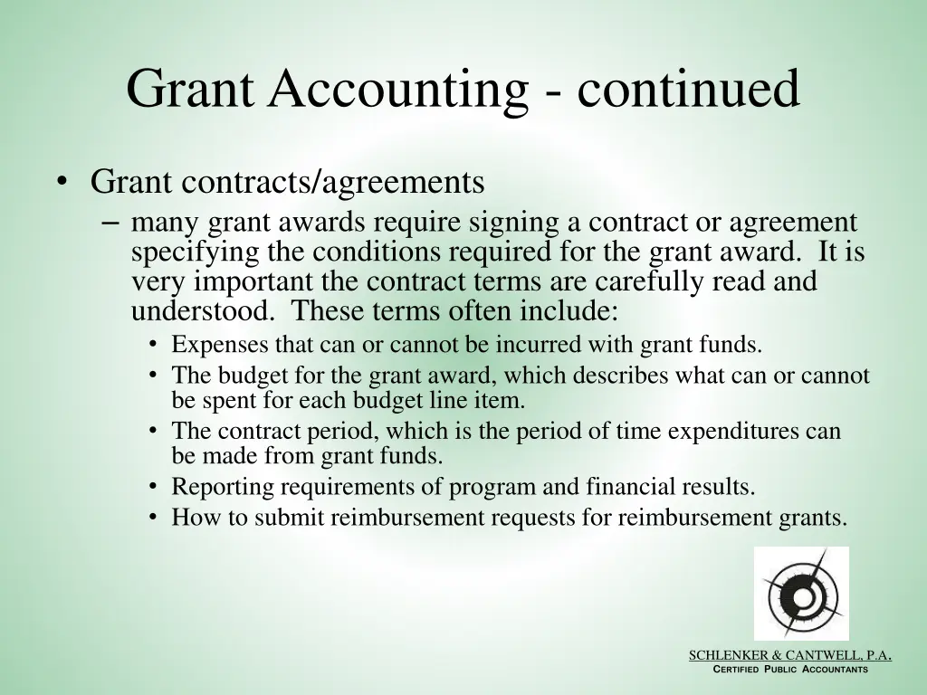 grant accounting continued