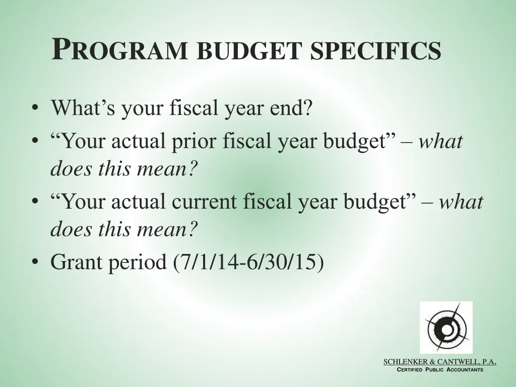 p rogram budget specifics