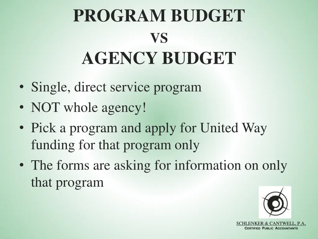 program budget vs agency budget