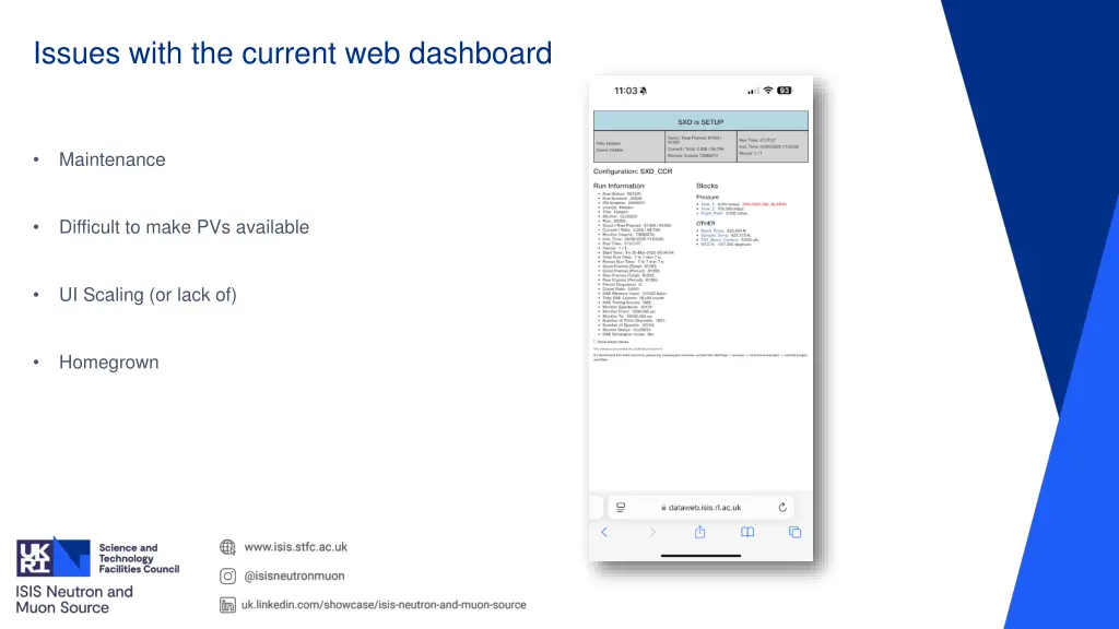 issues with the current web dashboard