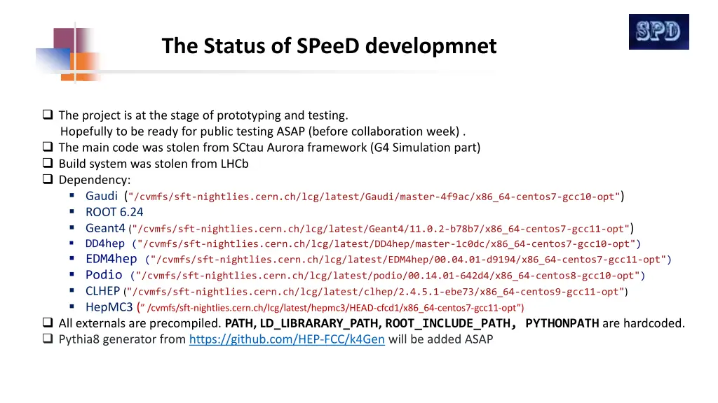 the status of speed developmnet