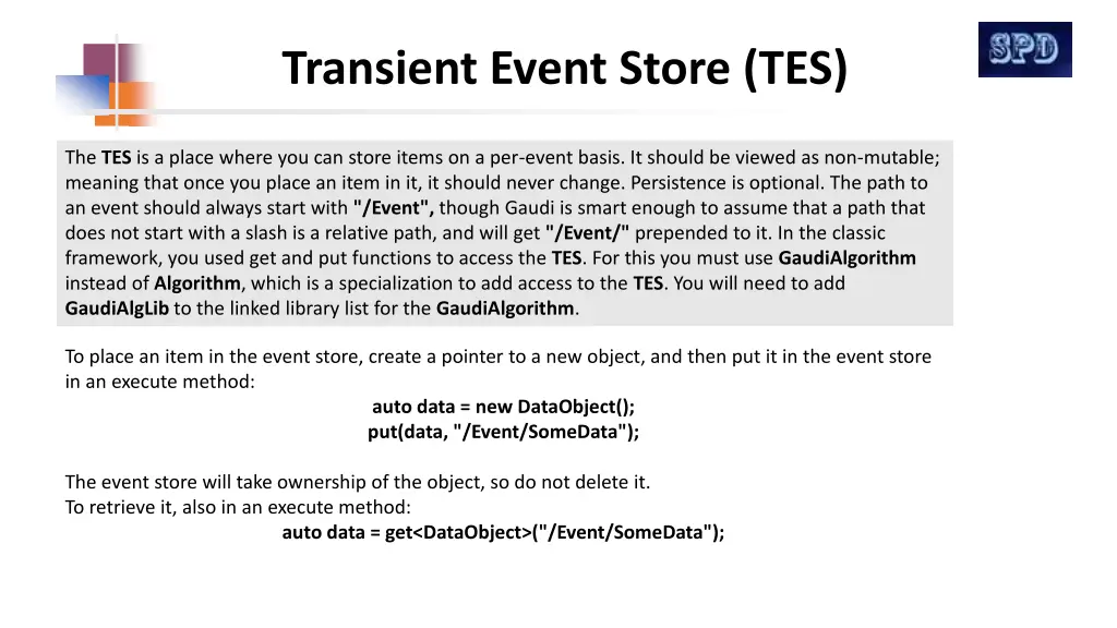 transient event store tes