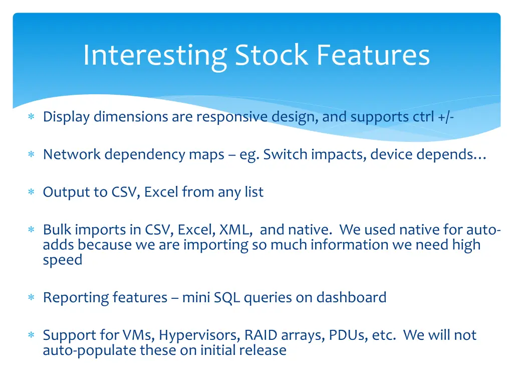 interesting stock features