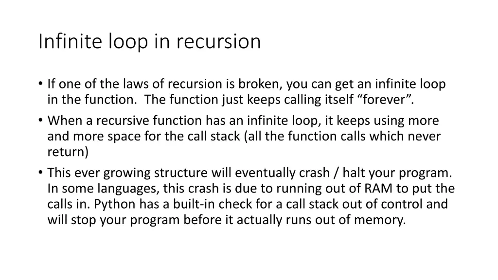 infinite loop in recursion