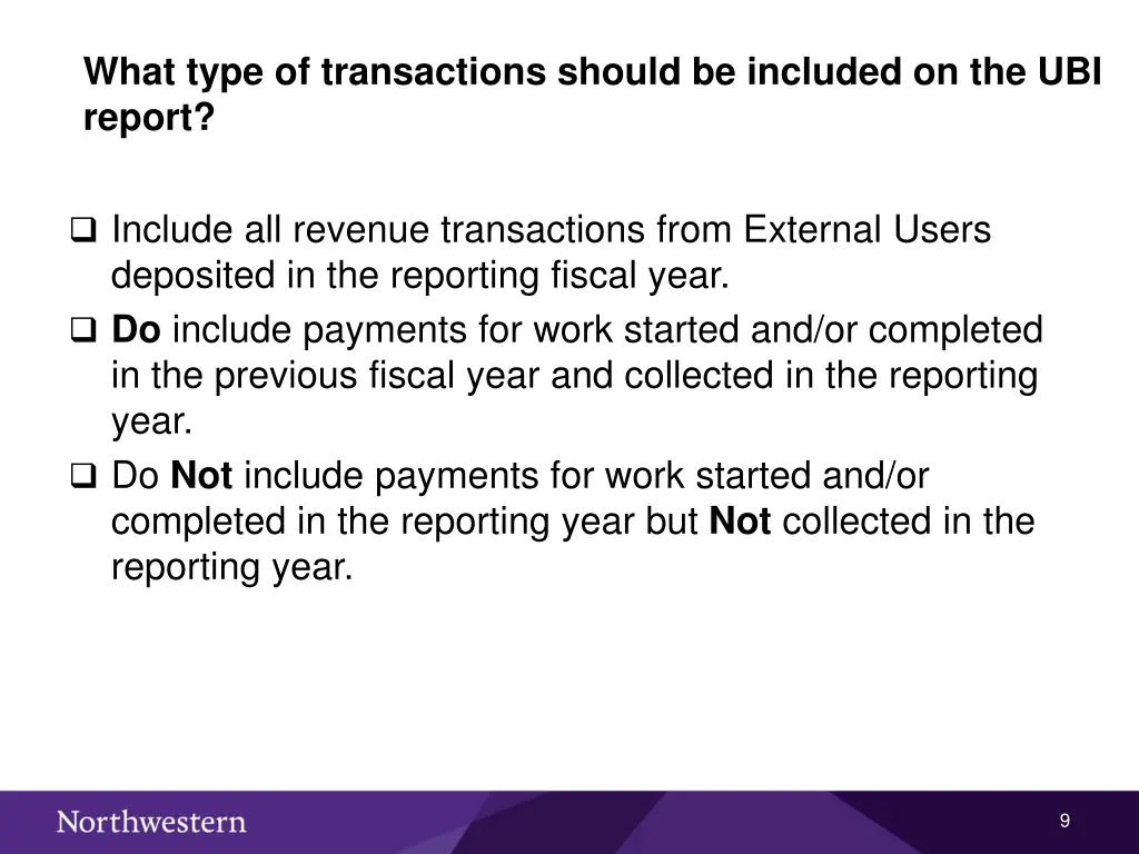 what type of transactions should be included