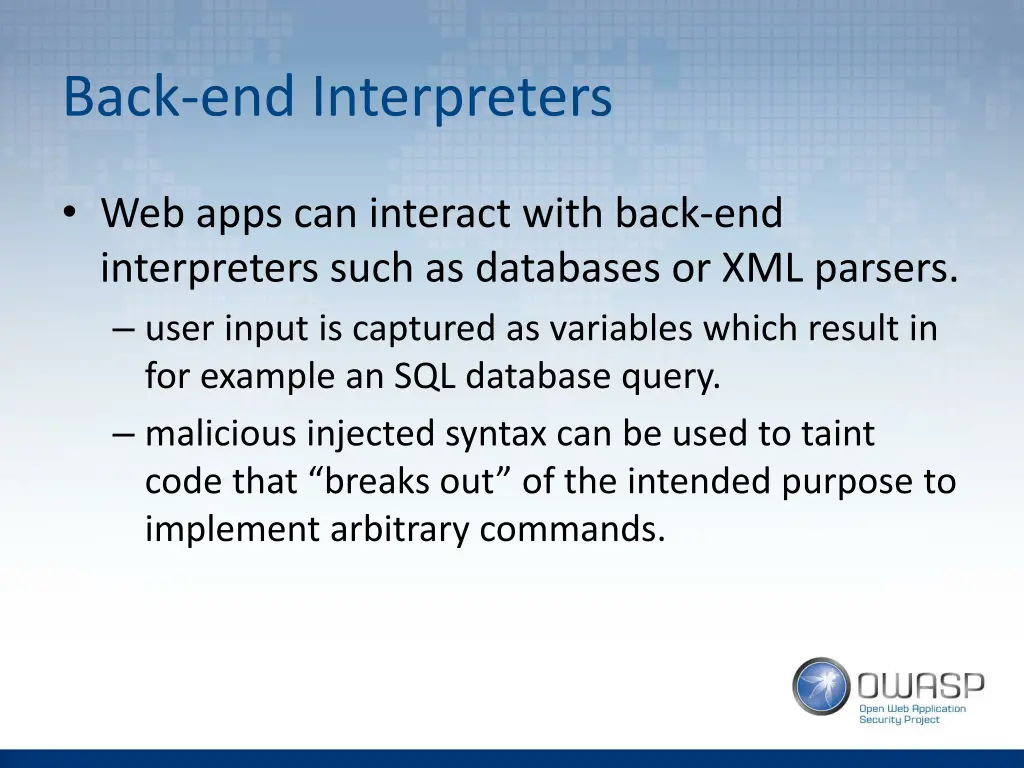 back end interpreters